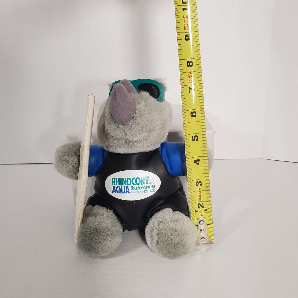 Rhinocort Aqua‎ Nasal Spray Plush Stuffed Animal Rhinoceros Surfboard Soft Toy - Picture 9 of 13